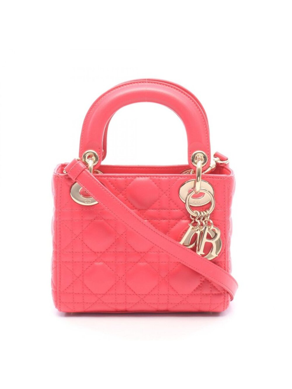 Dior Handbag Lady Dior Mini Cannage 2-Way Magenta Leather Tote